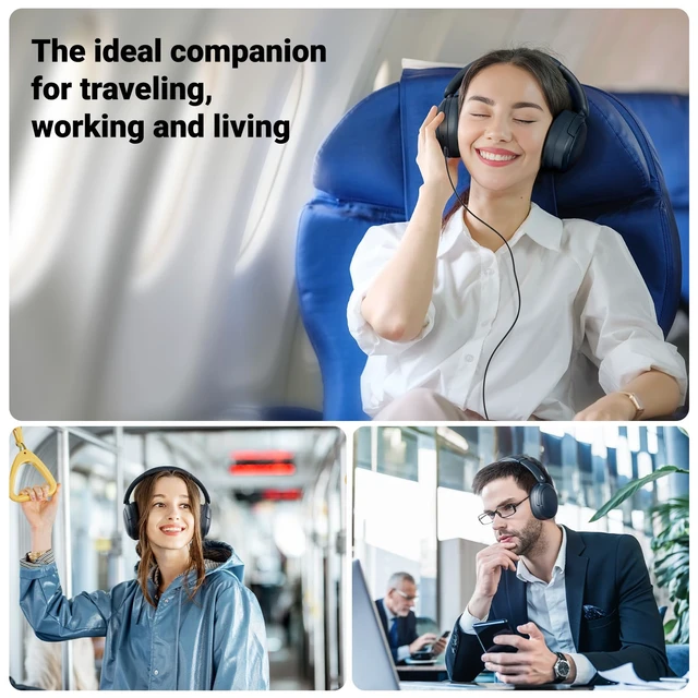 Alt view image 7 of 7 - V80 Hybrid Active Noise Cancelling Headphones, True Wireless Over Ear Bluetooth Headset with 45H Playtime Hi-Res Audio Fast Charging Multipoint Connection for Travel Home Office (Navy)