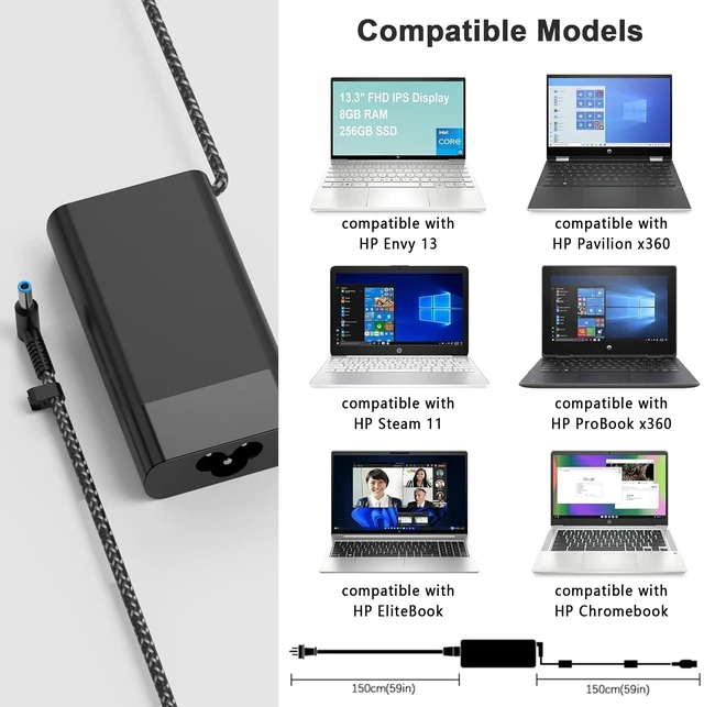 Alt view image 6 of 7 - 65W Laptop Charger 19.5V 3.33A Compatible with HP Envy,Spectre x360,EliteBook Pavilion Stream X360,ProBook 11 450 650 640 G1 G2 G3 G4 G5 G6 G7 Blue Tip 4.5 * 3.0mm Power Supply Cord