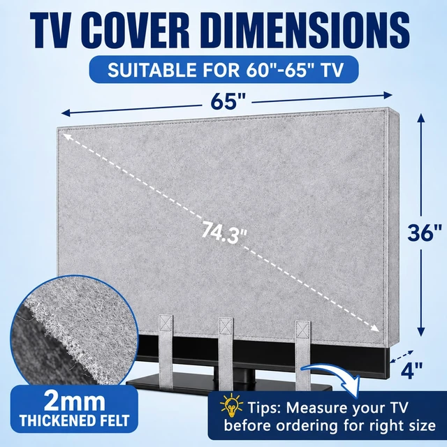 Alt view image 2 of 7 - 60"-65 TV Cover for Moving & Shipping, Dust Anti-Scratch TV Screen Cover Tear Resistance Thick Felt Cover with Bottom Straps, Reusable Anti-Scratch TV Protector, Heavy Duty Felt Anti-Scratch Dust