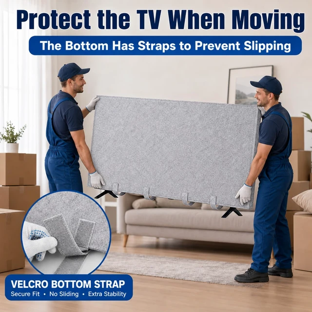 Alt view image 4 of 7 - 60"-65 TV Cover for Moving & Shipping, Dust Anti-Scratch TV Screen Cover Tear Resistance Thick Felt Cover with Bottom Straps, Reusable Anti-Scratch TV Protector, Heavy Duty Felt Anti-Scratch Dust