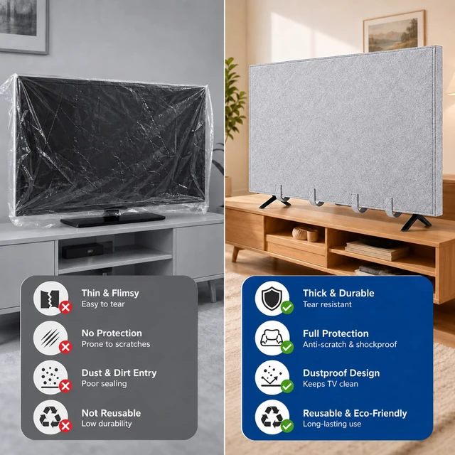 Alt view image 5 of 7 - 60"-65 TV Cover for Moving & Shipping, Dust Anti-Scratch TV Screen Cover Tear Resistance Thick Felt Cover with Bottom Straps, Reusable Anti-Scratch TV Protector, Heavy Duty Felt Anti-Scratch Dust
