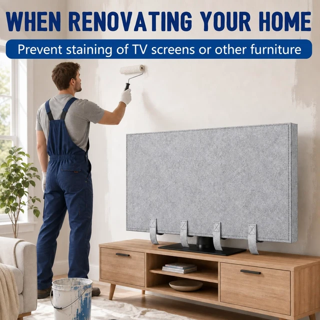 Alt view image 6 of 7 - 60"-65 TV Cover for Moving & Shipping, Dust Anti-Scratch TV Screen Cover Tear Resistance Thick Felt Cover with Bottom Straps, Reusable Anti-Scratch TV Protector, Heavy Duty Felt Anti-Scratch Dust