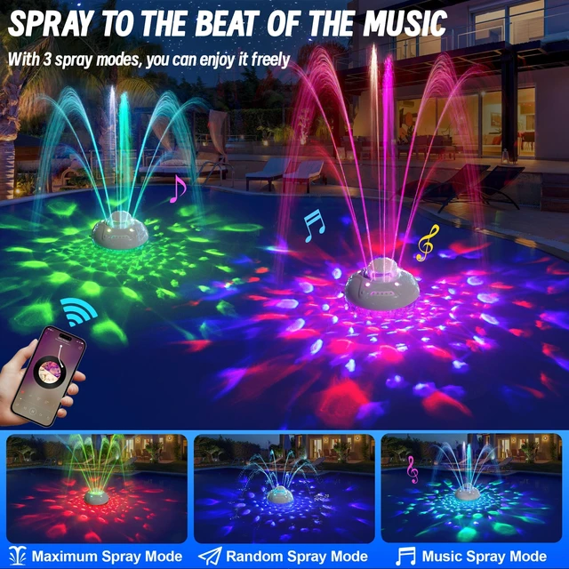 Alt view image 3 of 7 - 3 in 1 Bluetooth Pool Speaker with Pool Fountain Light, White Floating Pool Speaker for Pool, IP68 Waterproof Hot Tub Speakers, Loud Sound, BT5.4,24H Playtime Pool Water Fountain