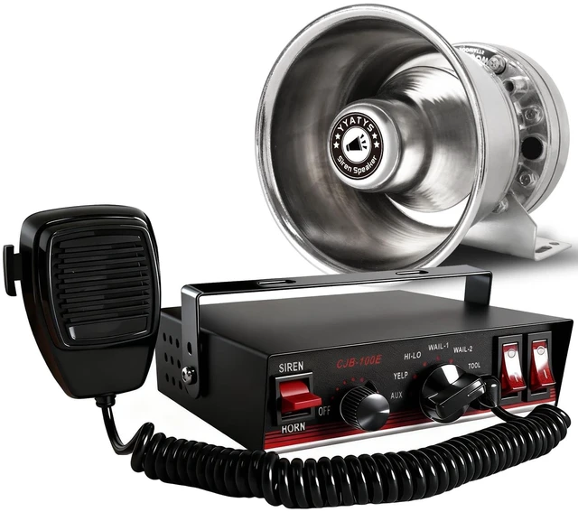 Main image of 8Tones 200W Emergency Siren with PA - IP67 Waterproof Police/Fire Truck Siren, Yelp/Wail/Hi-Lo Modes, Includes Mic & Speaker for Vehicle PA System 12 Volt Siren Car Alarm Siren