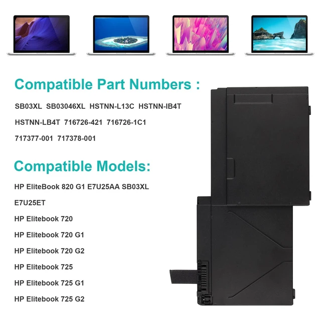Alt view image 2 of 7 - 46Wh SB03XL Battery for HP Elitebook 720 725 G2 820 G1 G2 716726-421 717378-001 HSTNN-LB4T HSTNN-I13C