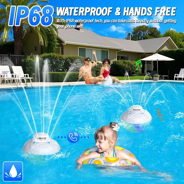 Alt view image 6 of 7 - 3 in 1 Bluetooth Pool Speaker with Pool Fountain Light, White Floating Pool Speaker for Pool, IP68 Waterproof Hot Tub Speakers, Loud Sound, BT5.4,24H Playtime Pool Water Fountain