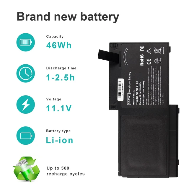 Alt view image 4 of 7 - 46Wh SB03XL Battery for HP Elitebook 720 725 G2 820 G1 G2 716726-421 717378-001 HSTNN-LB4T HSTNN-I13C