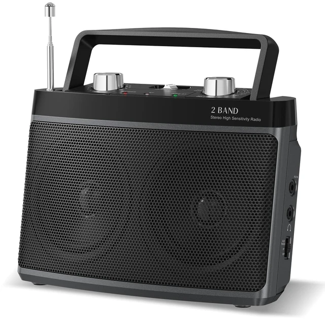 Main image of Portable AM FM Bluetooth Radio Plug in Wall or Battery Powered Strong Reception, Stereo Sound, Easy To Use, Headphone Jack, Aux In, Gifts For Seniors