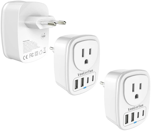 Main image of European Plug Adapter Type C International Power Adaptor Travel Cruise Essentials with USB Outlet 2 Pack, European to US Plug Adapter Converter Charger Block Multiple Ports