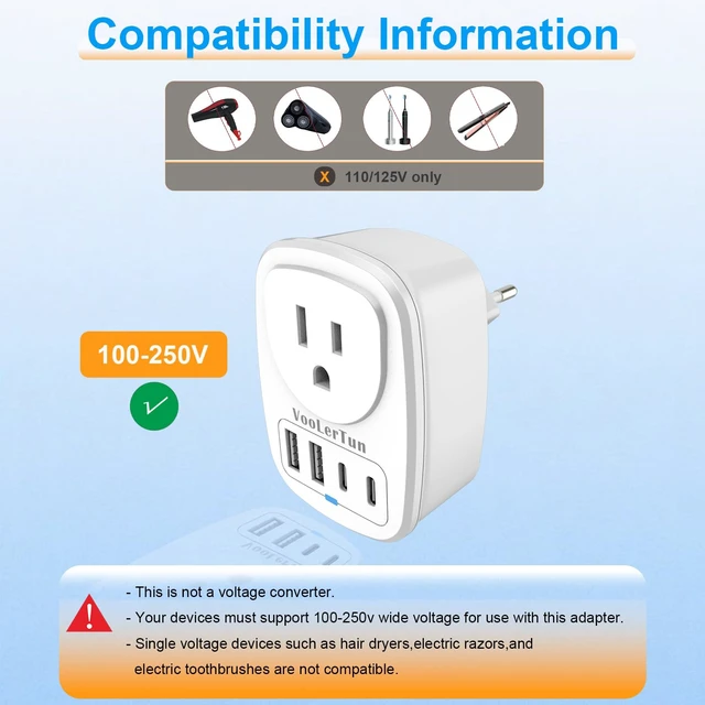 Alt view image 5 of 7 - European Plug Adapter Type C International Power Adaptor Travel Cruise Essentials with USB Outlet 2 Pack, European to US Plug Adapter Converter Charger Block Multiple Ports