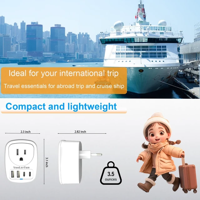Alt view image 7 of 7 - European Plug Adapter Type C International Power Adaptor Travel Cruise Essentials with USB Outlet 2 Pack, European to US Plug Adapter Converter Charger Block Multiple Ports