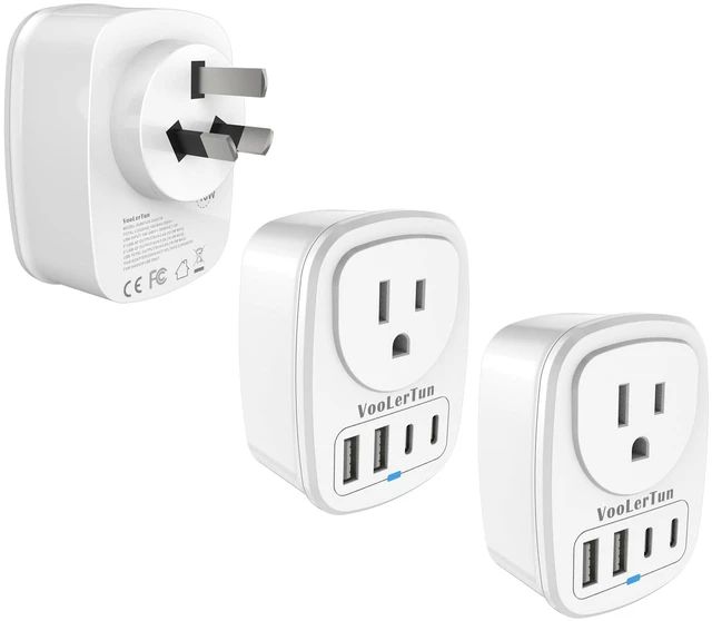 Main image of Type I Australian Plug Adapter New Zealand Power Adapter 2 Pack, 3 Prong Adapter with USB Outlet Converter US Outlet for Argentina Travel Cruise