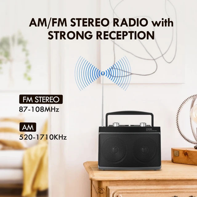 Alt view image 2 of 7 - Portable AM FM Bluetooth Radio Plug in Wall or Battery Powered Strong Reception, Stereo Sound, Easy To Use, Headphone Jack, Aux In, Gifts For Seniors