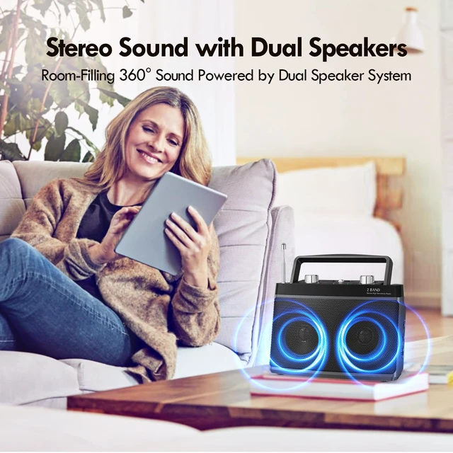 Alt view image 3 of 7 - Portable AM FM Bluetooth Radio Plug in Wall or Battery Powered Strong Reception, Stereo Sound, Easy To Use, Headphone Jack, Aux In, Gifts For Seniors