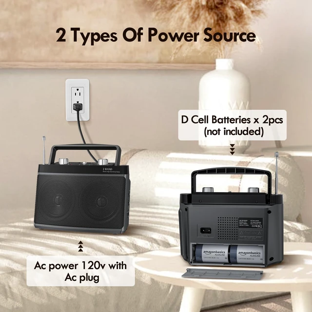 Alt view image 6 of 7 - Portable AM FM Bluetooth Radio Plug in Wall or Battery Powered Strong Reception, Stereo Sound, Easy To Use, Headphone Jack, Aux In, Gifts For Seniors