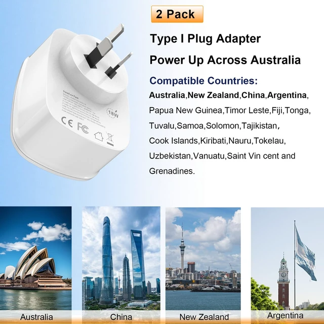 Alt view image 2 of 7 - Type I Australian Plug Adapter New Zealand Power Adapter 2 Pack, 3 Prong Adapter with USB Outlet Converter US Outlet for Argentina Travel Cruise