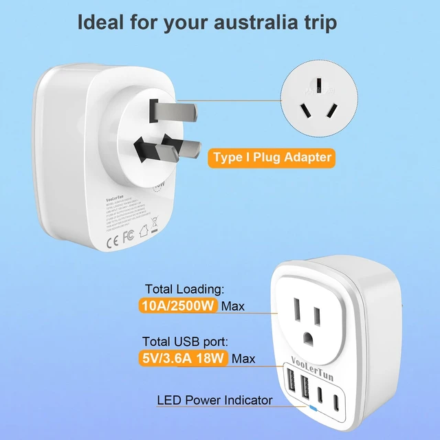 Alt view image 3 of 7 - Type I Australian Plug Adapter New Zealand Power Adapter 2 Pack, 3 Prong Adapter with USB Outlet Converter US Outlet for Argentina Travel Cruise