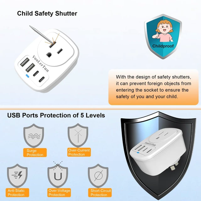 Alt view image 6 of 7 - Type I Australian Plug Adapter New Zealand Power Adapter 2 Pack, 3 Prong Adapter with USB Outlet Converter US Outlet for Argentina Travel Cruise