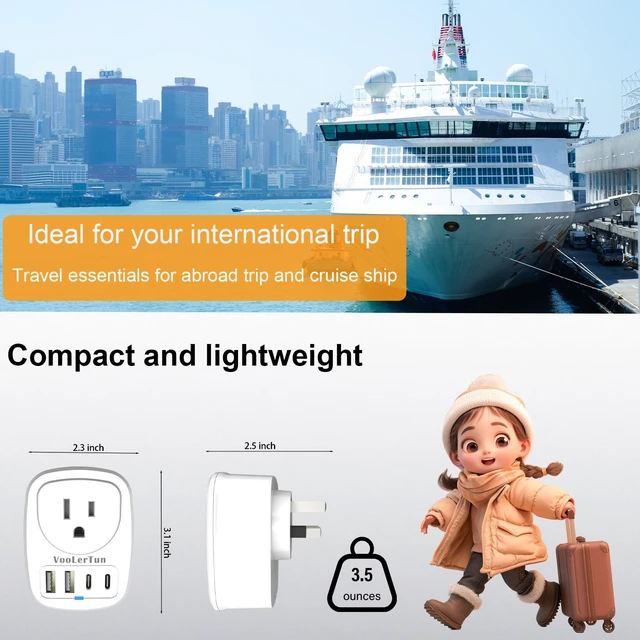 Alt view image 7 of 7 - Type I Australian Plug Adapter New Zealand Power Adapter 2 Pack, 3 Prong Adapter with USB Outlet Converter US Outlet for Argentina Travel Cruise