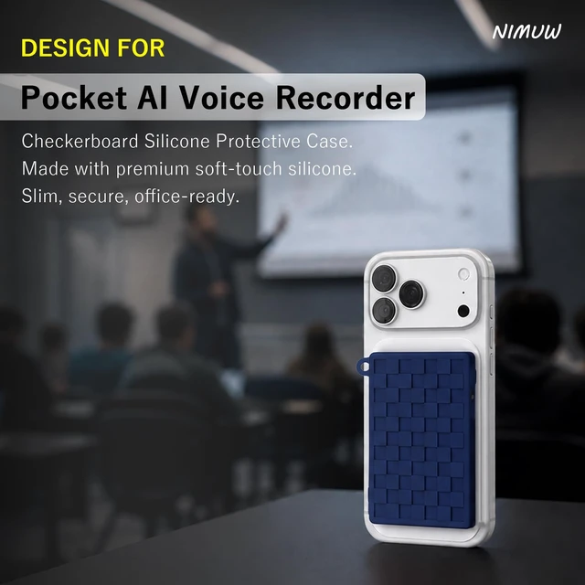 Alt view image 2 of 7 - Shockproof Silicone Case for Pocket AI Voice Recorder, Dark Blue Protective Cover, Extra Ultra-Slim, Scratch-Resistant, for Meetings & Travel