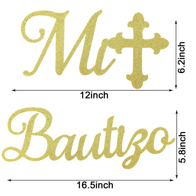 Alt view image 3 of 7 - Mi Bautizo Sign for Backdrop - Glitter Gold Felt Mi Bautizo Baby Baptism Religious Decal Decorations Comuniòn Party Backdrop Sign, God Bless First Holy Communion Party Wall Decor