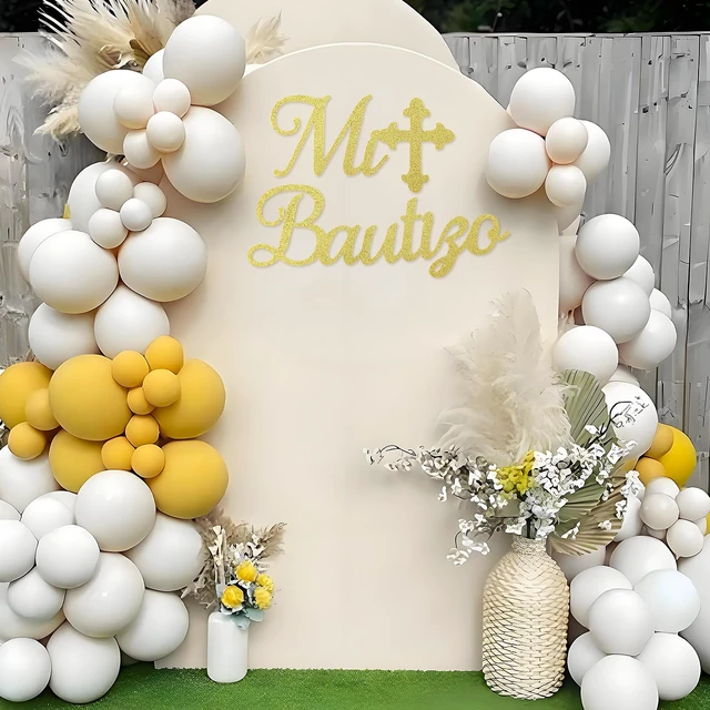 Alt view image 4 of 7 - Mi Bautizo Sign for Backdrop - Glitter Gold Felt Mi Bautizo Baby Baptism Religious Decal Decorations Comuniòn Party Backdrop Sign, God Bless First Holy Communion Party Wall Decor