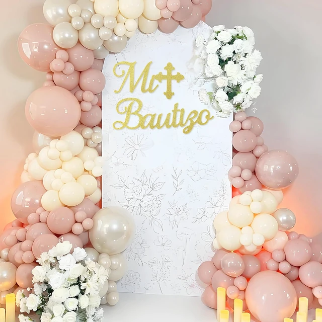 Alt view image 5 of 7 - Mi Bautizo Sign for Backdrop - Glitter Gold Felt Mi Bautizo Baby Baptism Religious Decal Decorations Comuniòn Party Backdrop Sign, God Bless First Holy Communion Party Wall Decor