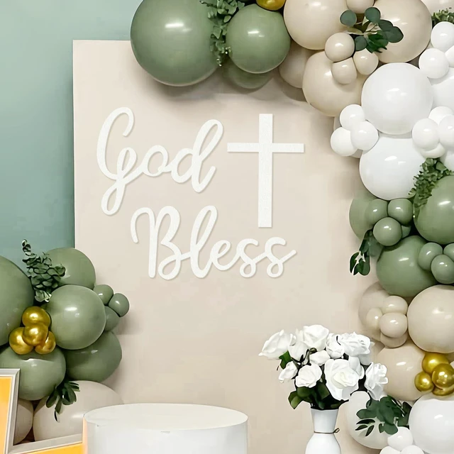 Main image of God Bless Sign for Baptism Party Backdrop, Baptism Sign, White God Bless Banner for Baptism Party, Baptism Felt Stickers for Baby Shower, First Communion Confirmation