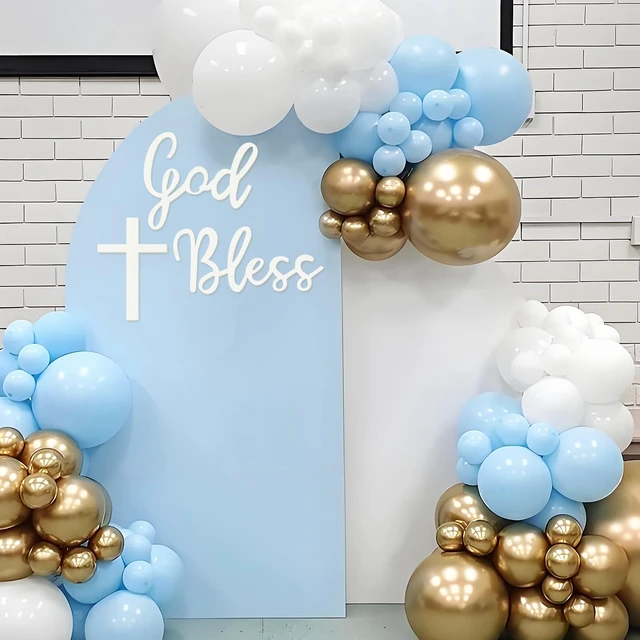 Alt view image 2 of 7 - God Bless Sign for Baptism Party Backdrop, Baptism Sign, White God Bless Banner for Baptism Party, Baptism Felt Stickers for Baby Shower, First Communion Confirmation
