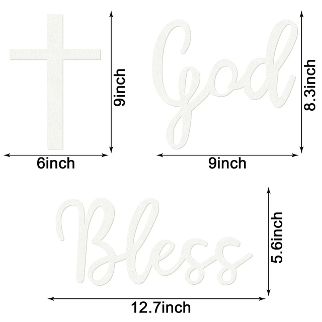 Alt view image 3 of 7 - God Bless Sign for Baptism Party Backdrop, Baptism Sign, White God Bless Banner for Baptism Party, Baptism Felt Stickers for Baby Shower, First Communion Confirmation