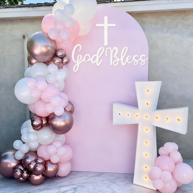 Alt view image 4 of 7 - God Bless Sign for Baptism Party Backdrop, Baptism Sign, White God Bless Banner for Baptism Party, Baptism Felt Stickers for Baby Shower, First Communion Confirmation