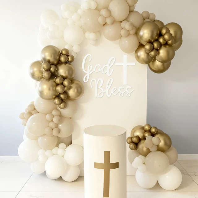 Alt view image 6 of 7 - God Bless Sign for Baptism Party Backdrop, Baptism Sign, White God Bless Banner for Baptism Party, Baptism Felt Stickers for Baby Shower, First Communion Confirmation