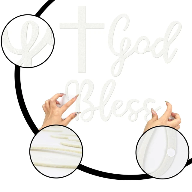 Alt view image 7 of 7 - God Bless Sign for Baptism Party Backdrop, Baptism Sign, White God Bless Banner for Baptism Party, Baptism Felt Stickers for Baby Shower, First Communion Confirmation
