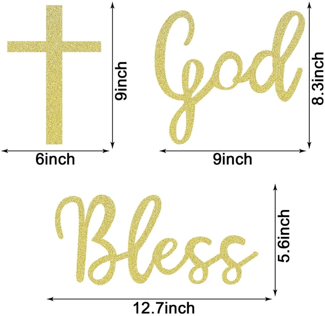 Alt view image 3 of 7 - God Bless Sign for Baptism Backdrop, Baptism Sign, Glitter Gold God Bless Banner for Baptism Party, Baptism Felt Stickers for Baby Shower, First Communion Confirmation