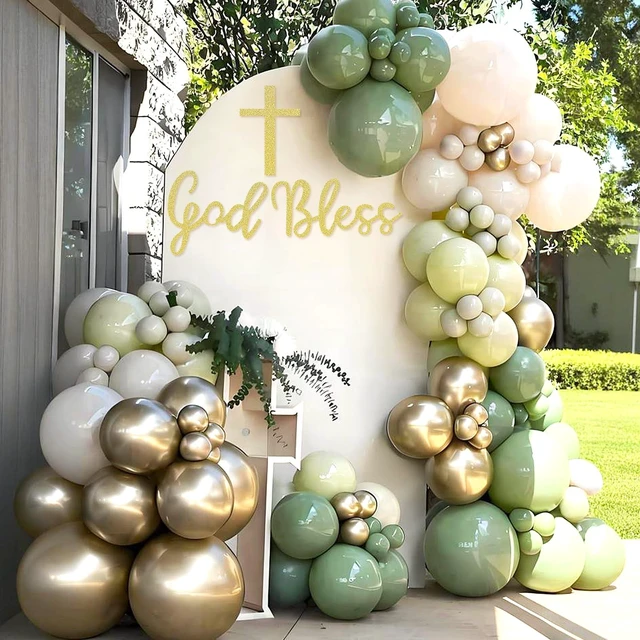 Alt view image 4 of 7 - God Bless Sign for Baptism Backdrop, Baptism Sign, Glitter Gold God Bless Banner for Baptism Party, Baptism Felt Stickers for Baby Shower, First Communion Confirmation
