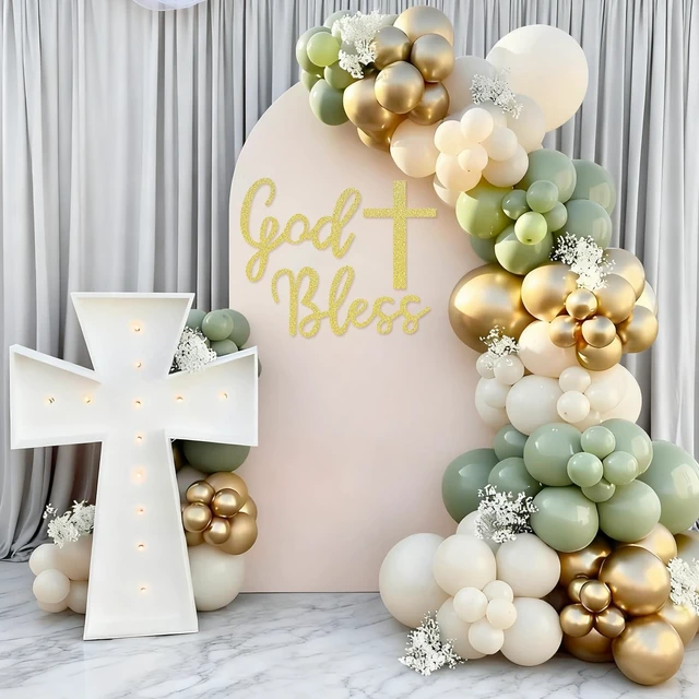 Alt view image 5 of 7 - God Bless Sign for Baptism Backdrop, Baptism Sign, Glitter Gold God Bless Banner for Baptism Party, Baptism Felt Stickers for Baby Shower, First Communion Confirmation