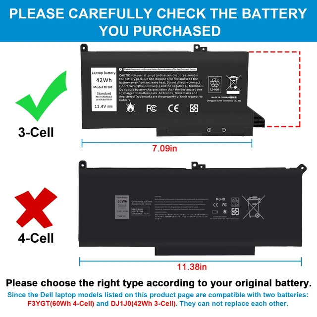 Alt view image 2 of 7 - DJ1J0 Battery for Dell Latitude 12 7000 7280 7480 7290 E7280 E7290 13 7380 7390 E7380 E7390 14 7480 7490 E7480 E7490 Series 451-BBZL PGFX4 ONFOH