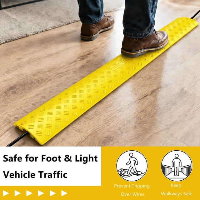 Alt view image 3 of 7 - 2 Pack 40" Yellow Cable Protector Ramp, Heavy Duty Cord Cover 11000 lbs High Visibility Floor Cable Cover with 4" Wide Channel for Driveway, Sidewalk, Garage, Warehouse & Events