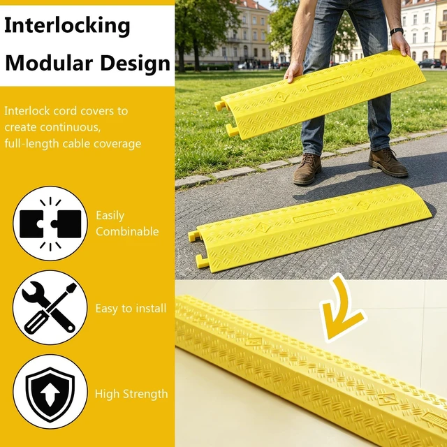 Alt view image 7 of 7 - 2 Pack 40" Yellow Cable Protector Ramp, Heavy Duty Cord Cover 11000 lbs High Visibility Floor Cable Cover with 4" Wide Channel for Driveway, Sidewalk, Garage, Warehouse & Events