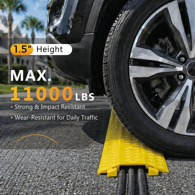 Alt view image 5 of 7 - 2 Pack 40" Yellow Cable Protector Ramp, Heavy Duty Cord Cover 11000 lbs High Visibility Floor Cable Cover with 4" Wide Channel for Driveway, Sidewalk, Garage, Warehouse & Events