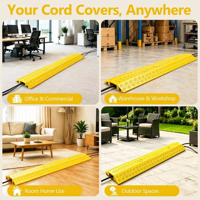 Alt view image 6 of 7 - 2 Pack 40" Yellow Cable Protector Ramp, Heavy Duty Cord Cover 11000 lbs High Visibility Floor Cable Cover with 4" Wide Channel for Driveway, Sidewalk, Garage, Warehouse & Events