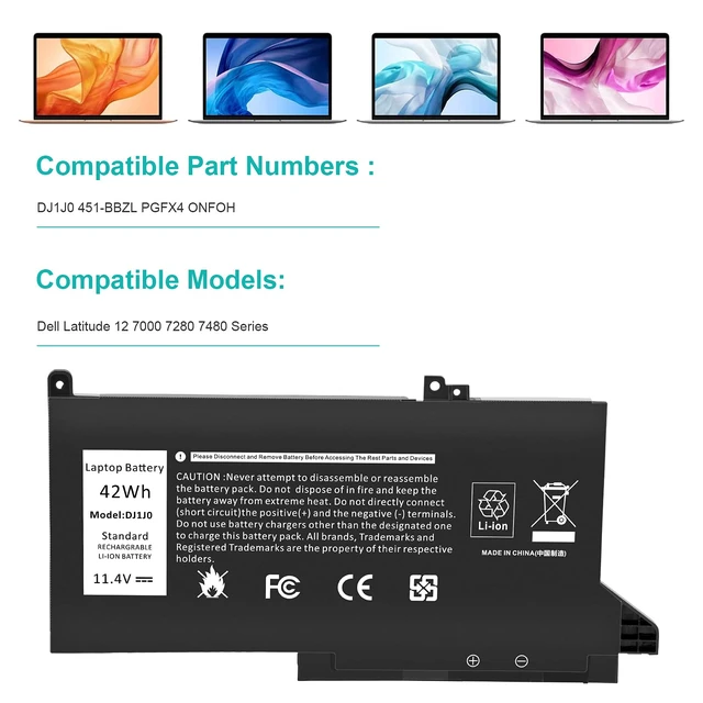 Alt view image 4 of 7 - DJ1J0 Battery for Dell Latitude 12 7000 7280 7480 7290 E7280 E7290 13 7380 7390 E7380 E7390 14 7480 7490 E7480 E7490 Series 451-BBZL PGFX4 ONFOH