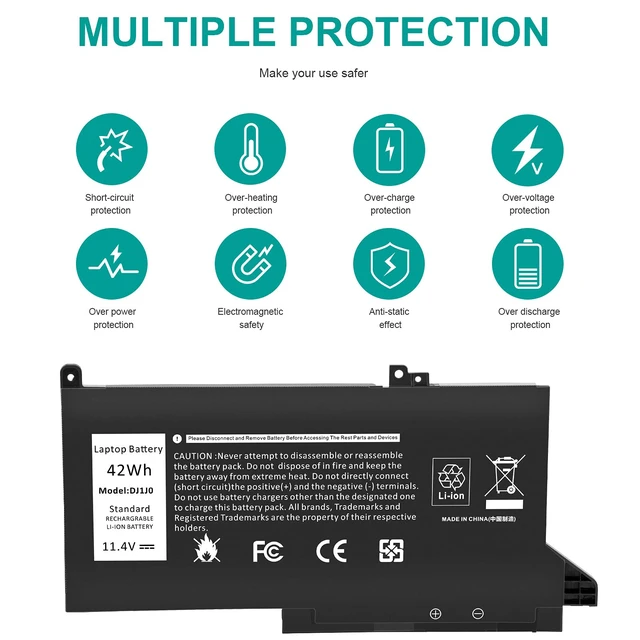 Alt view image 5 of 7 - DJ1J0 Battery for Dell Latitude 12 7000 7280 7480 7290 E7280 E7290 13 7380 7390 E7380 E7390 14 7480 7490 E7480 E7490 Series 451-BBZL PGFX4 ONFOH