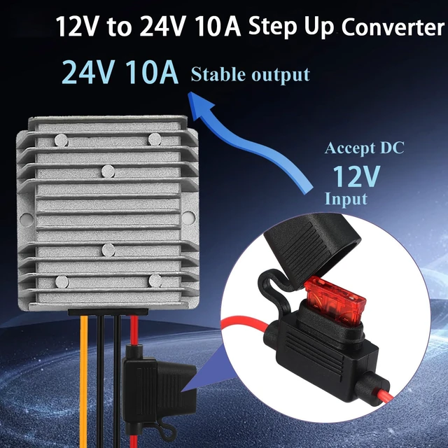 Alt view image 2 of 7 - 12V to 24v 10A 240W DC-DC Step Up Converter Voltage Regulator Boost Converter Waterproof Voltage Regulator Transformer with Fuse for Golf Carts & RVs