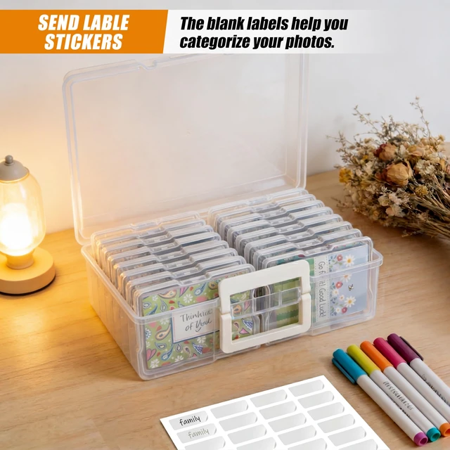 Alt view image 5 of 7 - Plastic Photo Storage Box With 4×6 inch Photo Cases,Photo Keeper Picture Storage Containers,16pcs photo organizers and storage For Photos,Picture,Greeting Card,Stickers,Seed,Craft Supplies