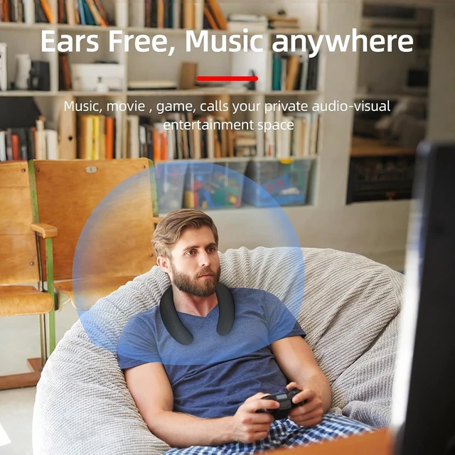Alt view image 6 of 7 - Neckband Bluetooth Speakers Wireless Wearable Neck Speaker V-918 Black BT5.4 / Built-in Mic / 16-Hour Playtime / Type-C, AUX Input, TF Card Slot / Your Personal Space for Music, Movies, and Games