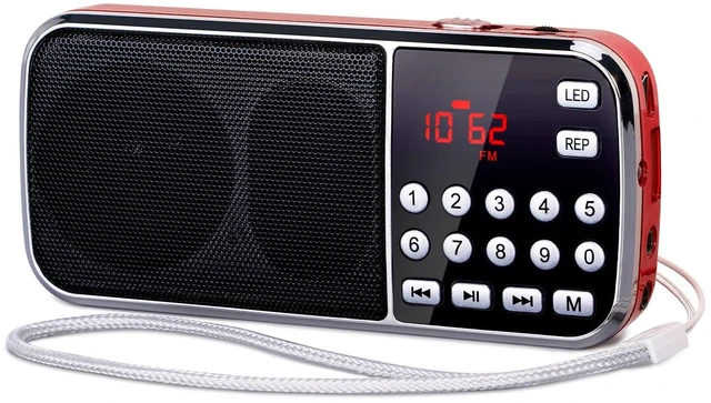 Main image of J189 Mini Bluetooth AM FM Radio, TF Card/USB/AUX Playback with Bass Rechargeable, LED Flashlight, Dual Speaker Heavy Bass, Pocket Size, Battery Operated Small Radio, Small Portable Radios