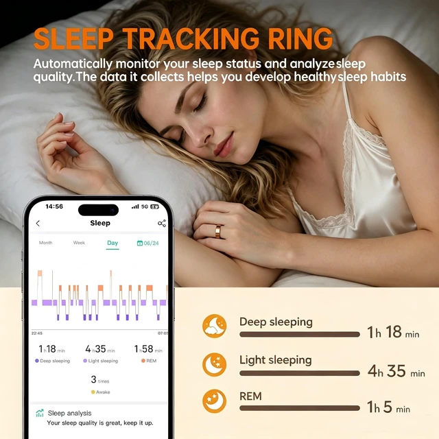 Alt view image 4 of 7 - Smart Ring for Women & Men, Health and Sleep Tracker Ring with Heart Rate, Blood Oxygen,Blood Pressure, Waterproof Fitness Ring, Free APP for iOS Android