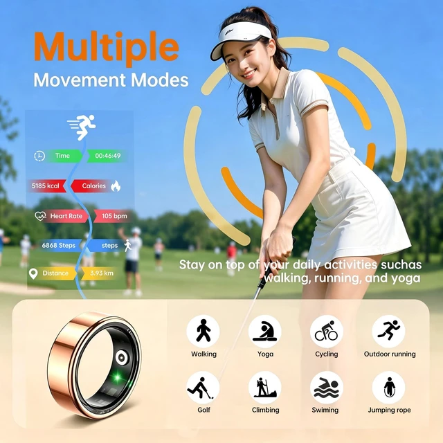 Alt view image 5 of 7 - Smart Ring for Women & Men, Health and Sleep Tracker Ring with Heart Rate, Blood Oxygen,Blood Pressure, Waterproof Fitness Ring, Free APP for iOS Android