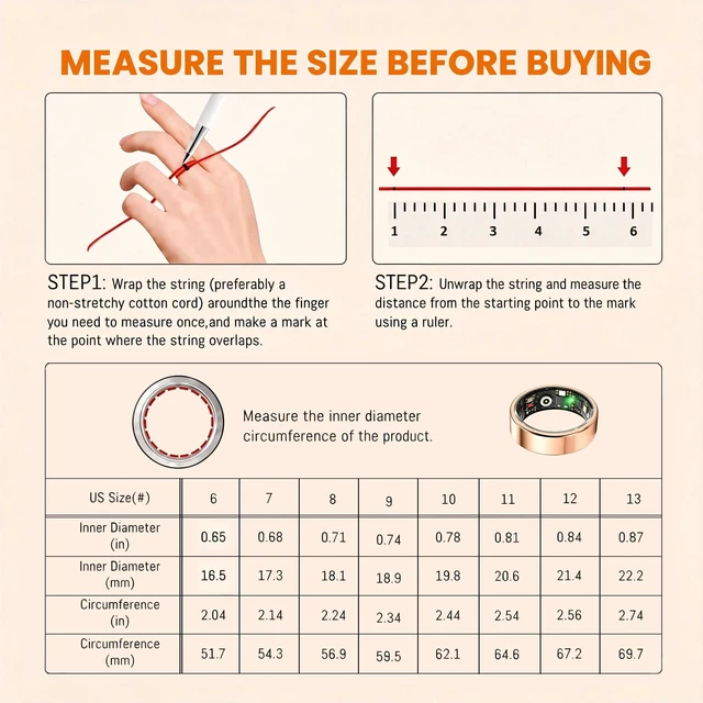 Alt view image 7 of 7 - Smart Ring for Women & Men, Health and Sleep Tracker Ring with Heart Rate, Blood Oxygen,Blood Pressure, Waterproof Fitness Ring, Free APP for iOS Android